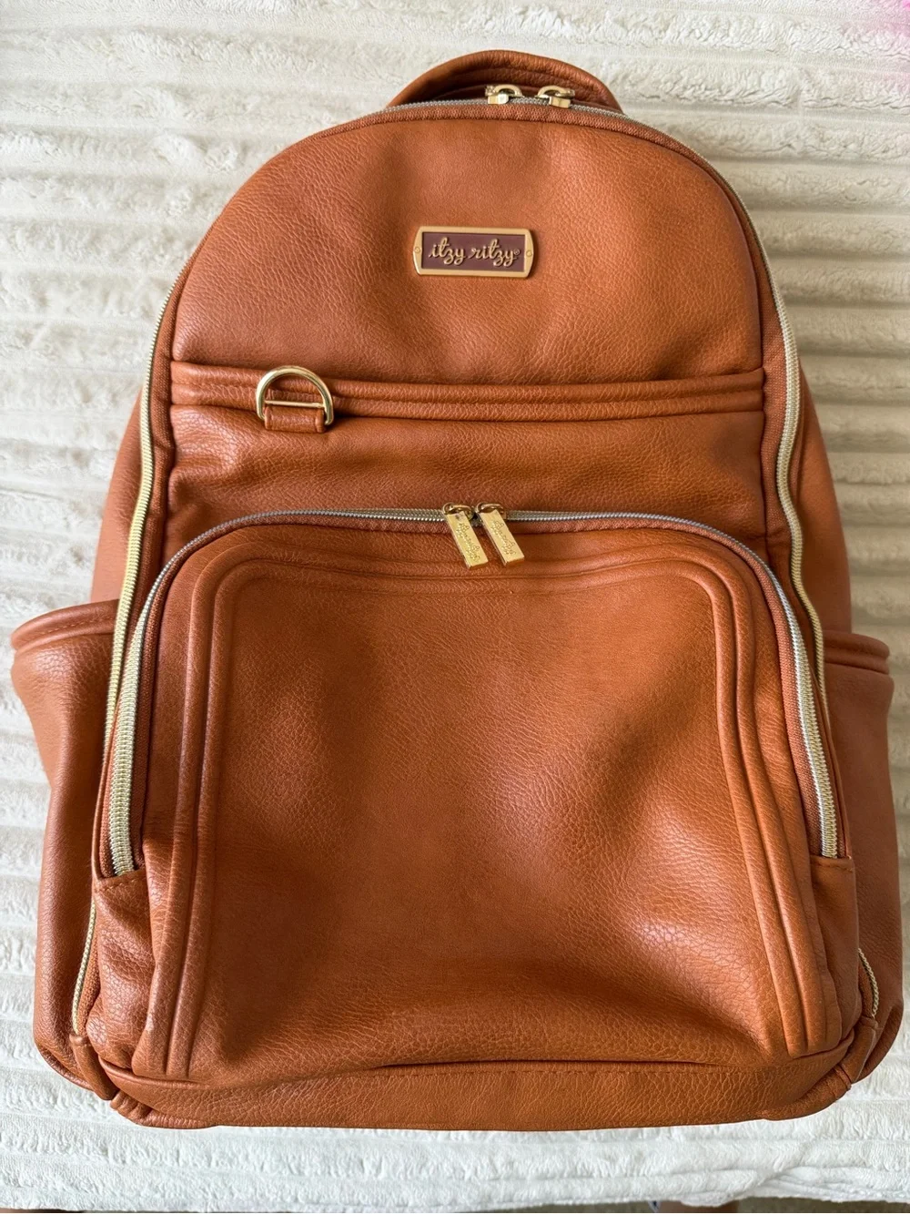 Itzy Ritzy Tan Vegan Leather Backpack Diaper Bag